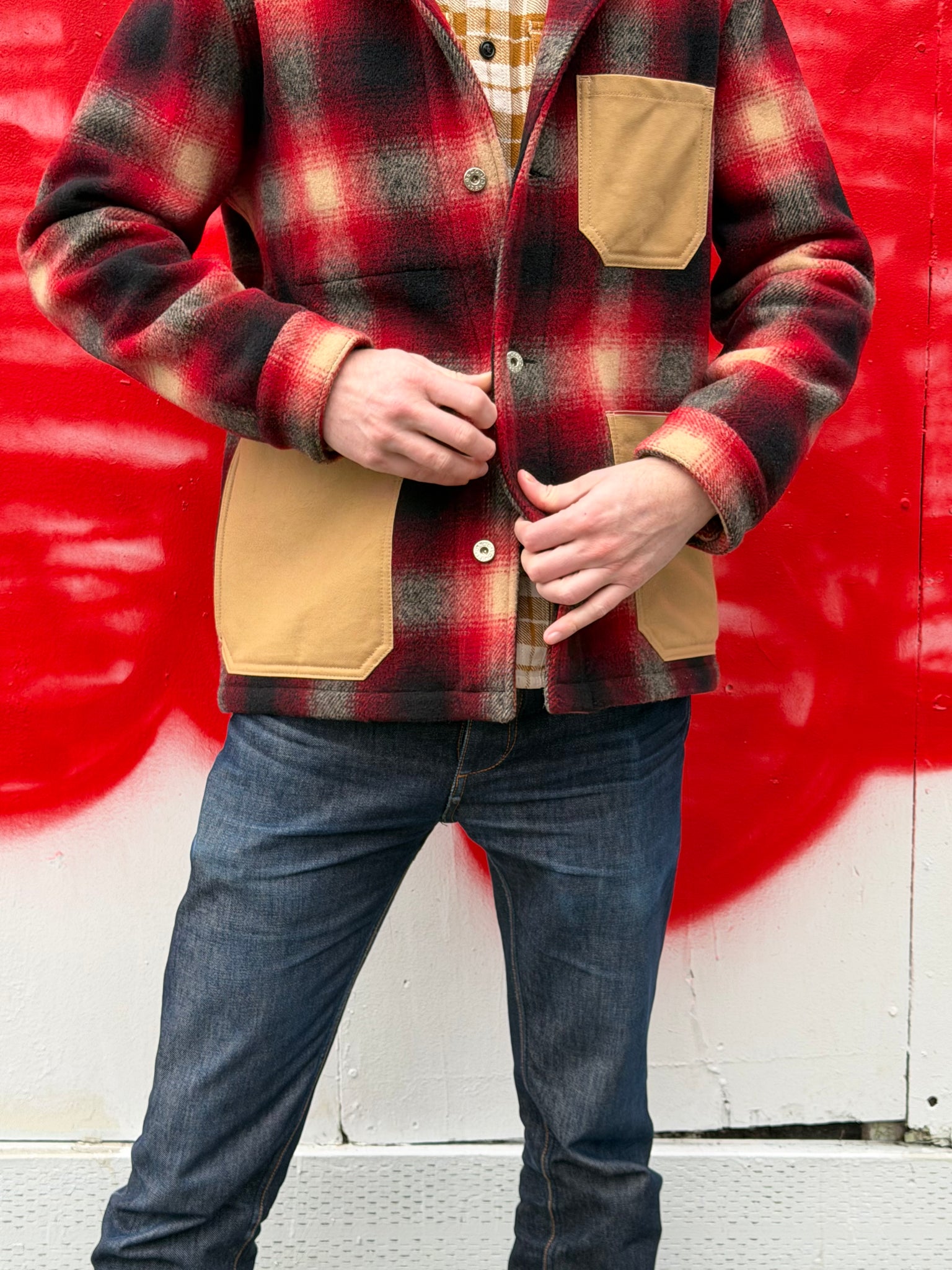 Deco Denim Chore Coat | Heavyweight Italian Red Wool Plaid