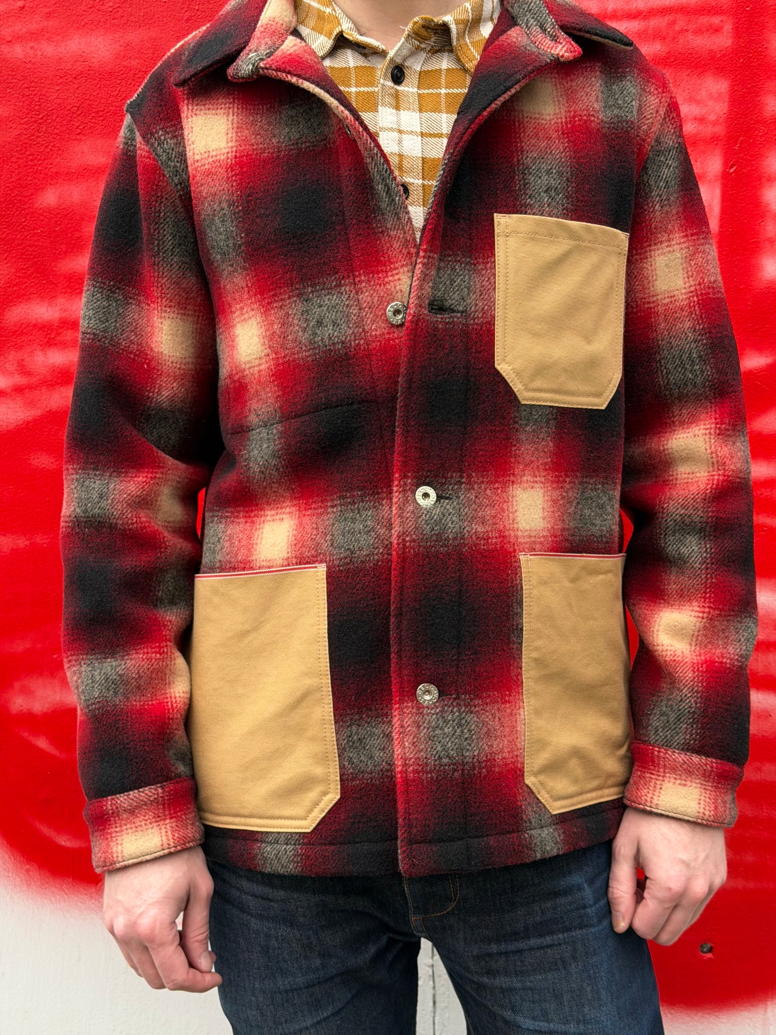 Deco Denim Chore Coat | Heavyweight Italian Red Wool Plaid
