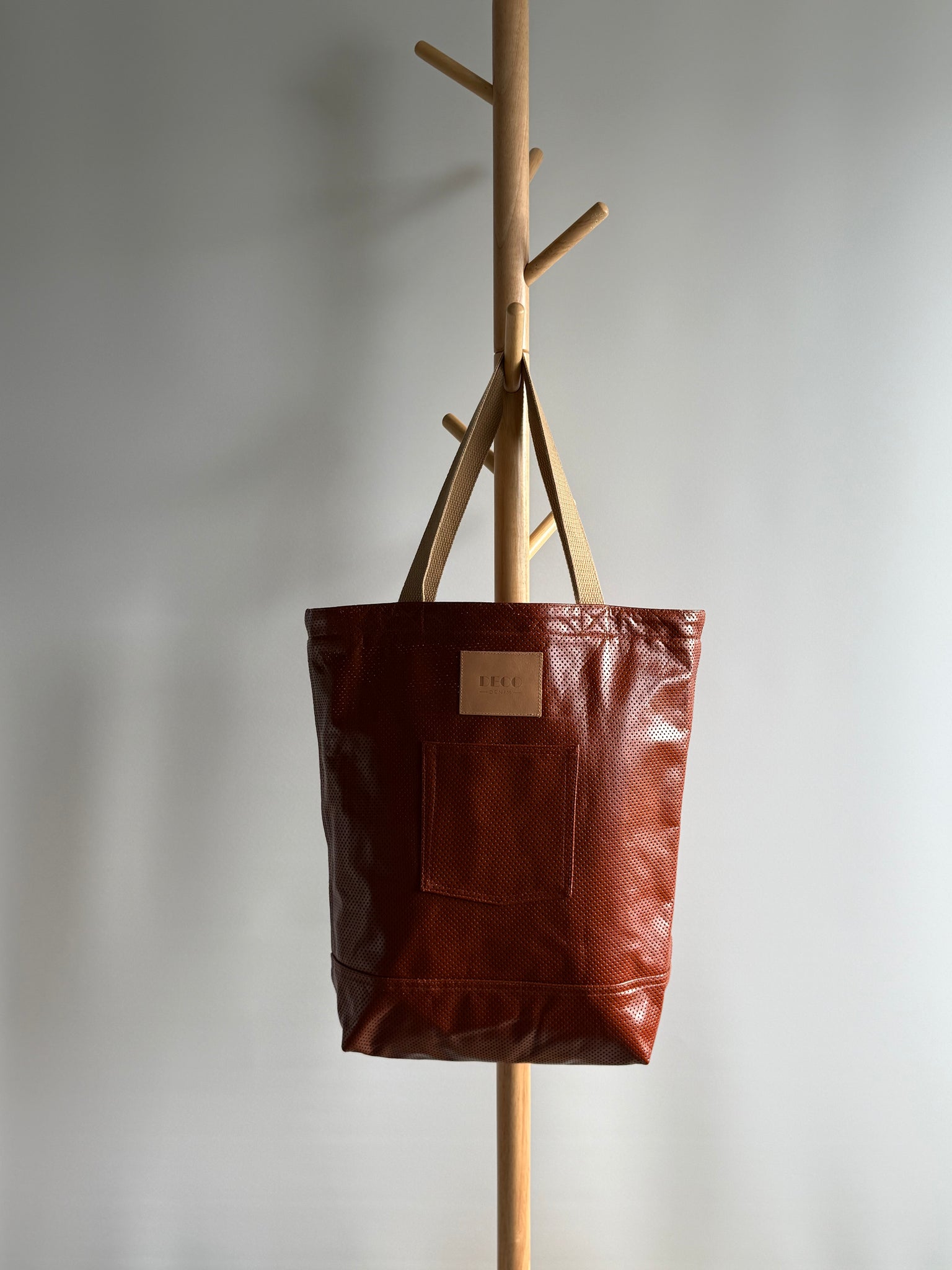 Deco Denim Burnt Umber Luxe Leather Tote Bag