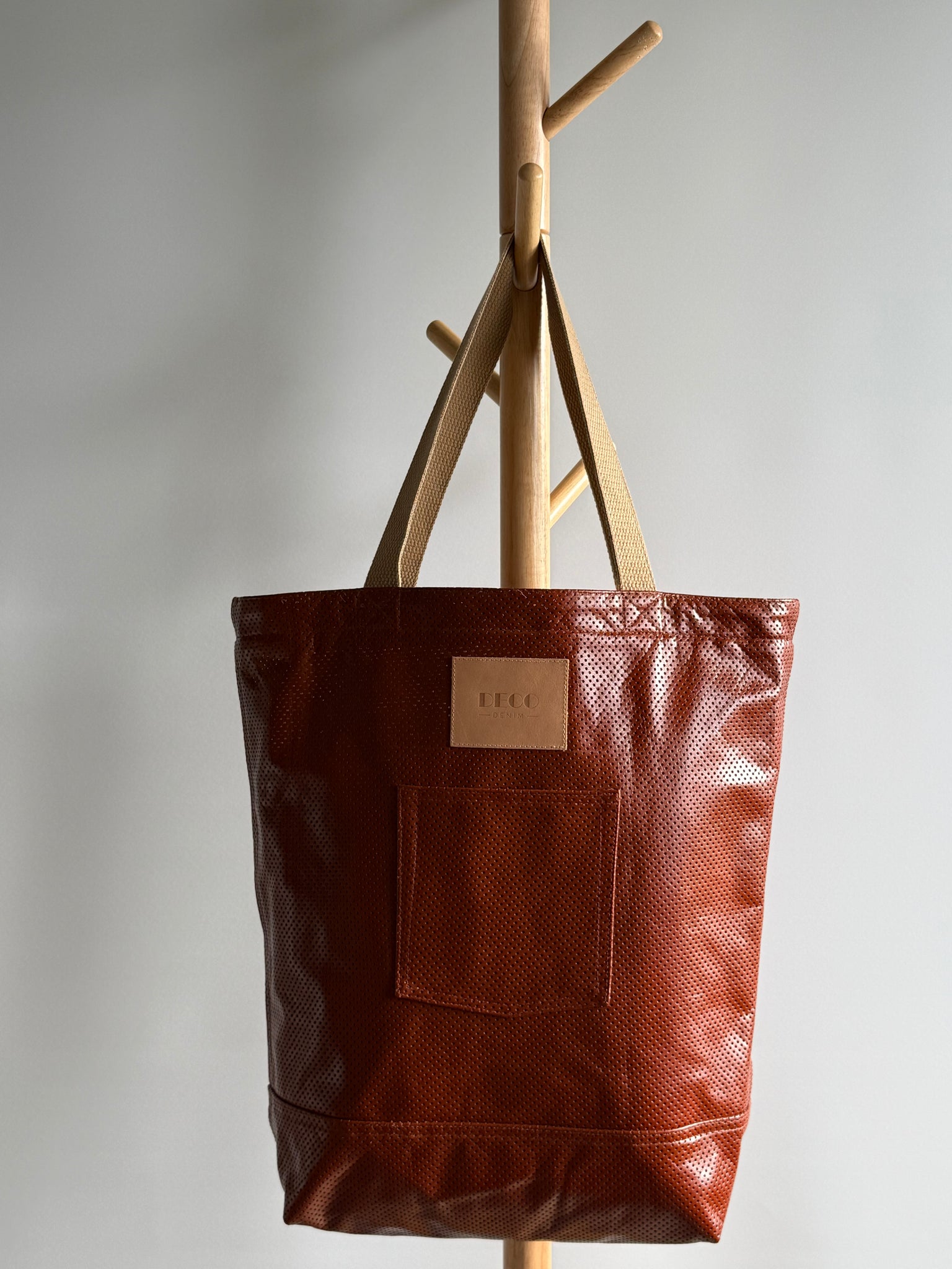 Deco Denim Burnt Umber Luxe Leather Tote Bag