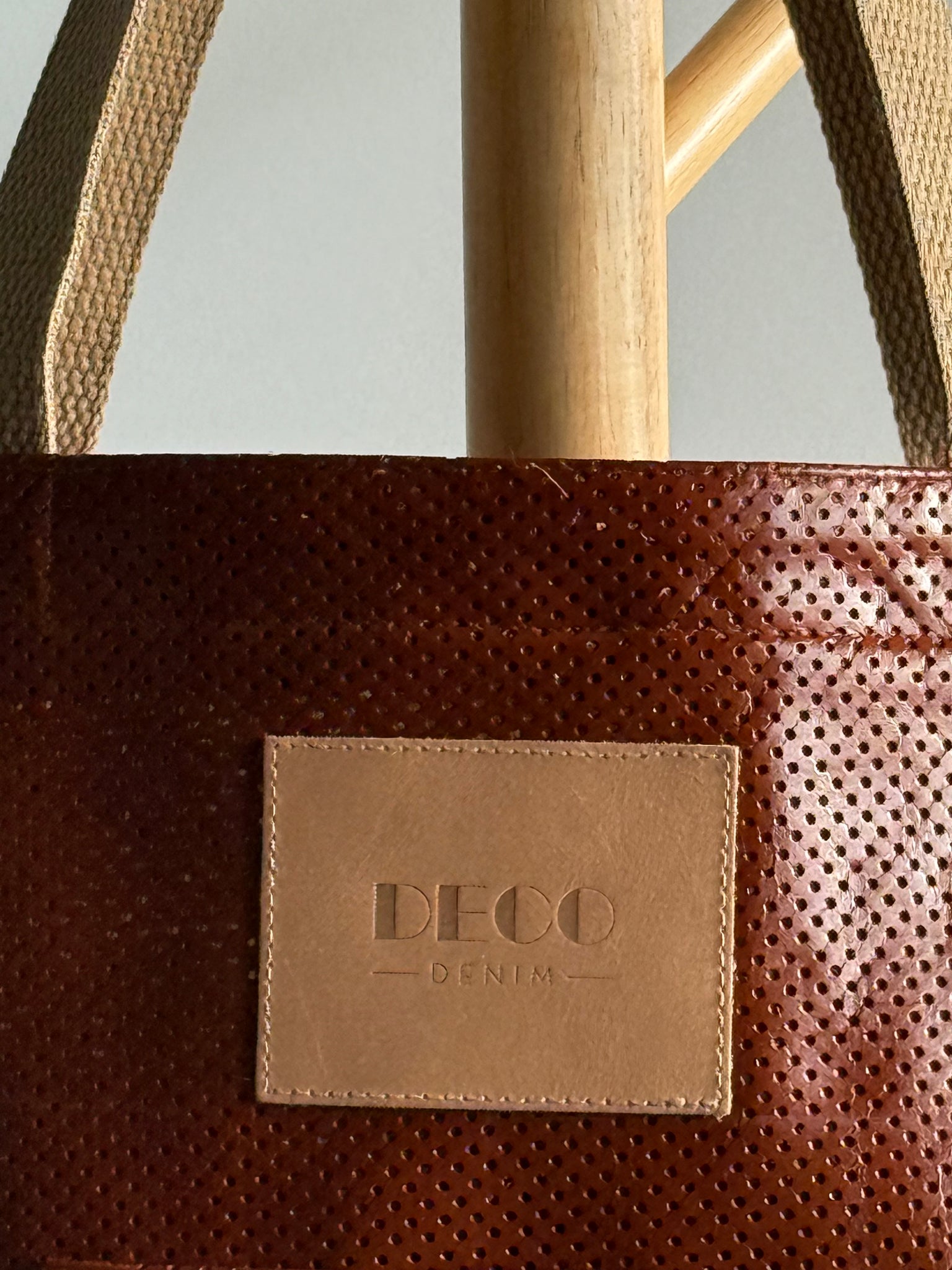 Deco Denim Burnt Umber Luxe Leather Tote Bag