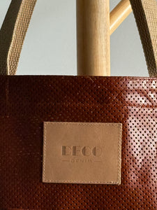 Deco Denim Burnt Umber Luxe Leather Tote Bag