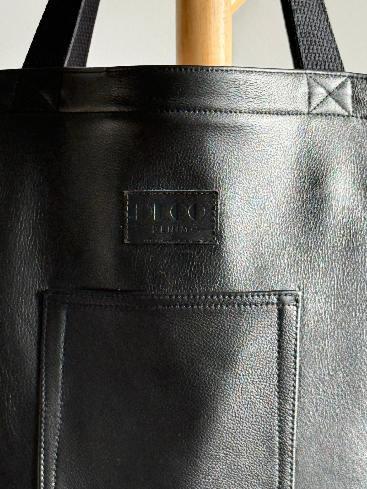 Deco Denim Onyx Luxe Leather Tote Bag