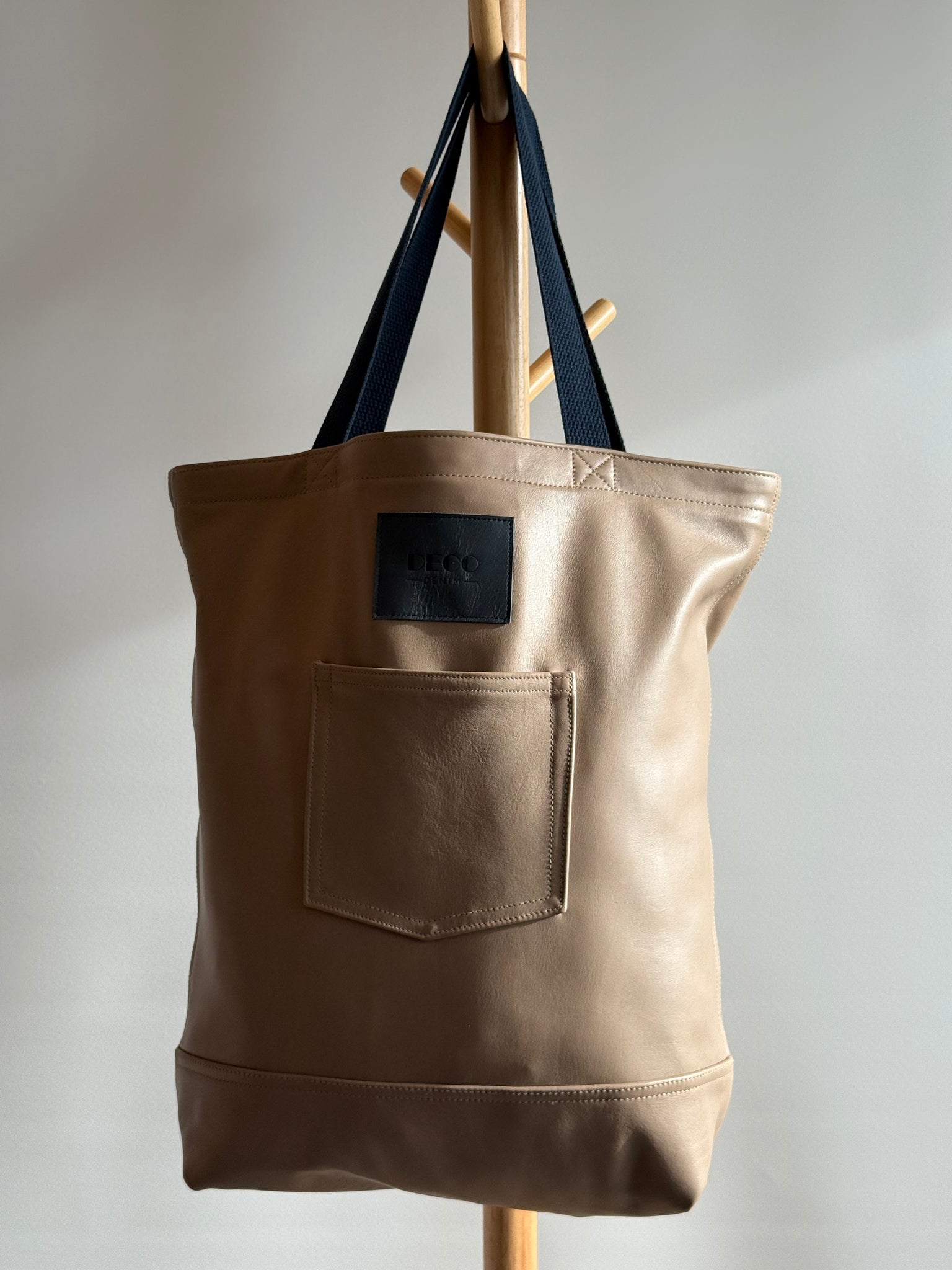 Deco Denim Clay Luxe Leather Tote Bag