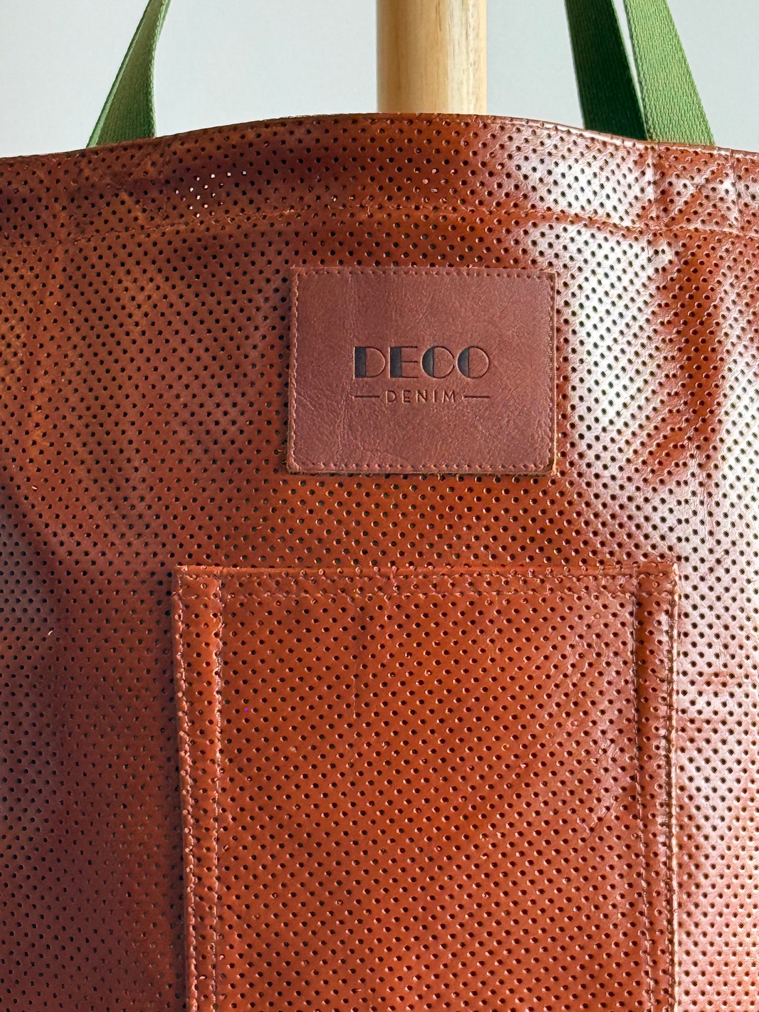 Deco Denim Burnt Umber Luxe Leather Tote Bag