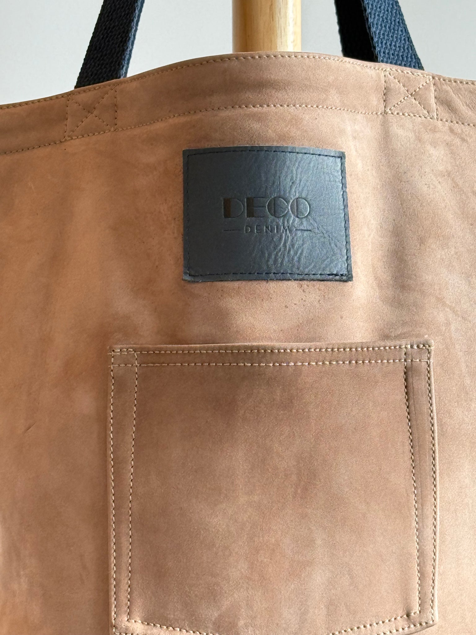 Deco Denim Taupe Luxe Leather Tote