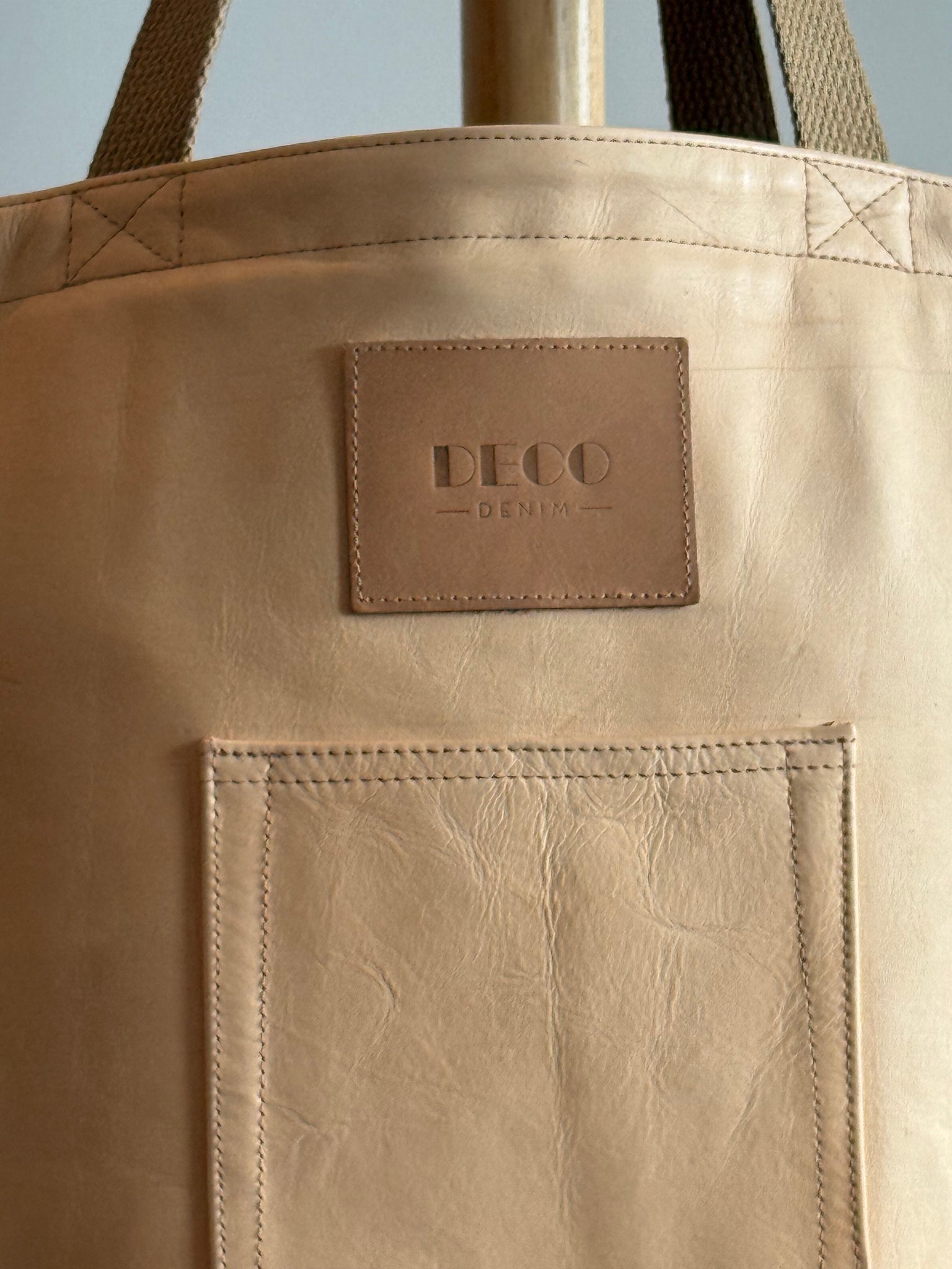 Deco Denim Veg Tan Luxe Leather Tote Bag