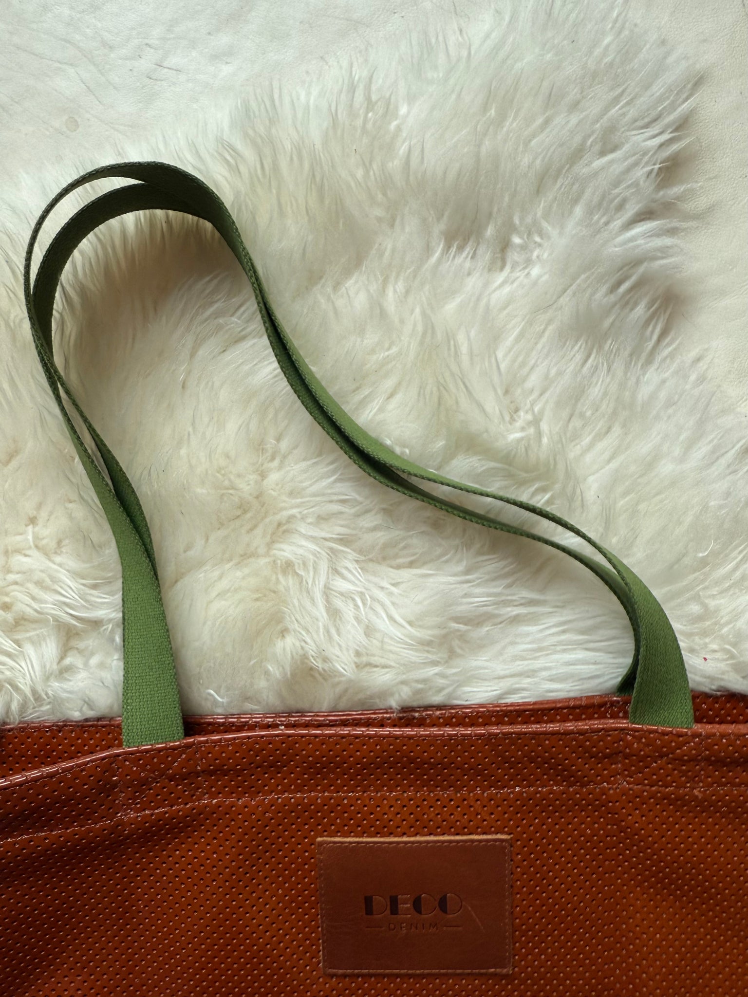 Deco Denim Burnt Umber Luxe Leather Tote Bag