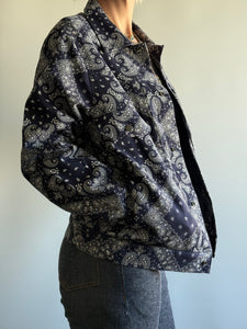 Lined Navy Bandana Printed Trucker Jacket