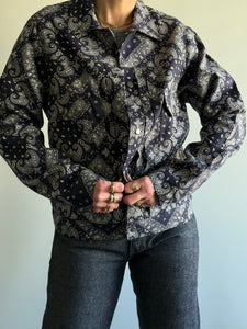 Lined Navy Bandana Printed Trucker Jacket