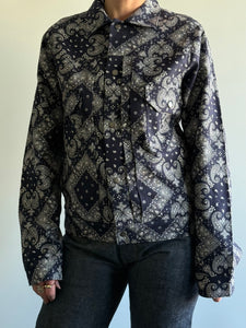 Lined Navy Bandana Printed Trucker Jacket