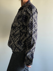 Lined Navy Bandana Printed Trucker Jacket