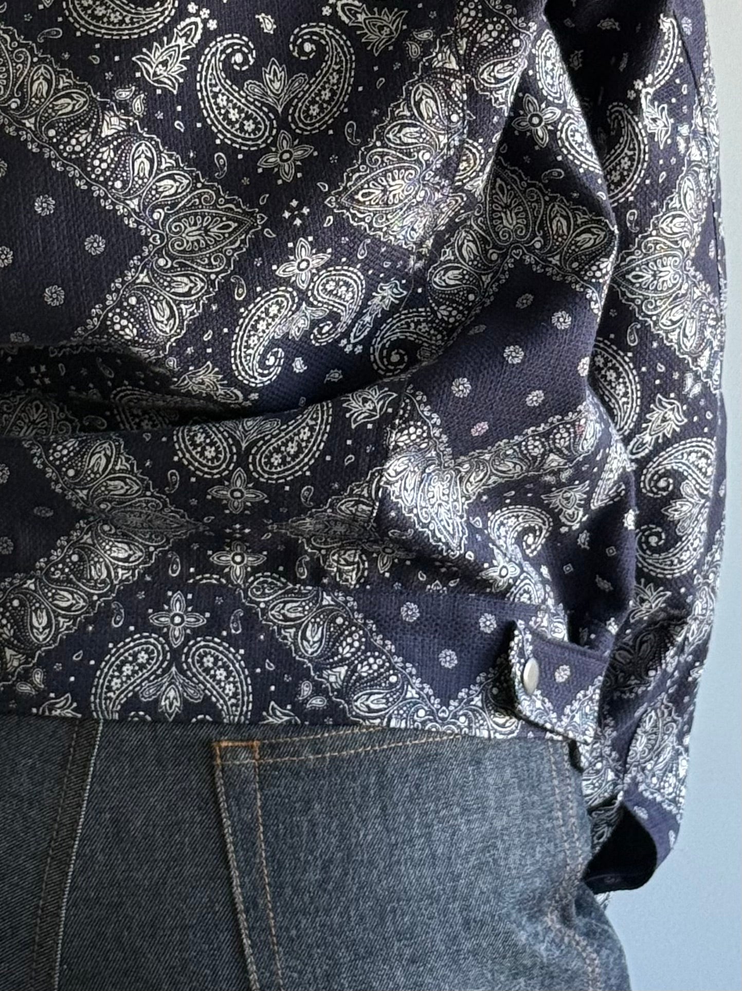 Lined Navy Bandana Printed Trucker Jacket
