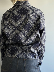 Lined Navy Bandana Printed Trucker Jacket