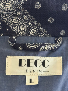 Lined Navy Bandana Printed Trucker Jacket