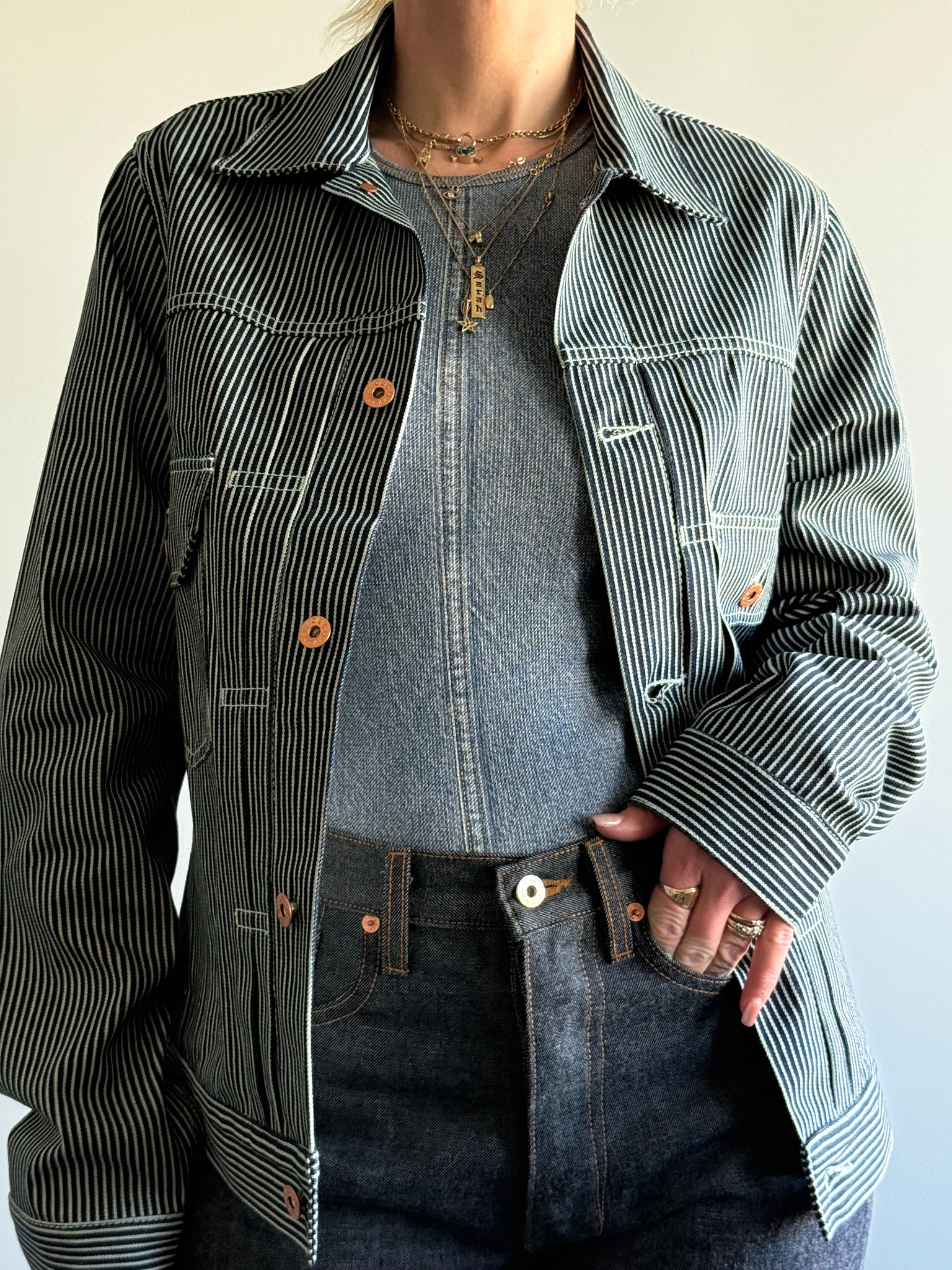 Railroad Stripe Trucker Jacket