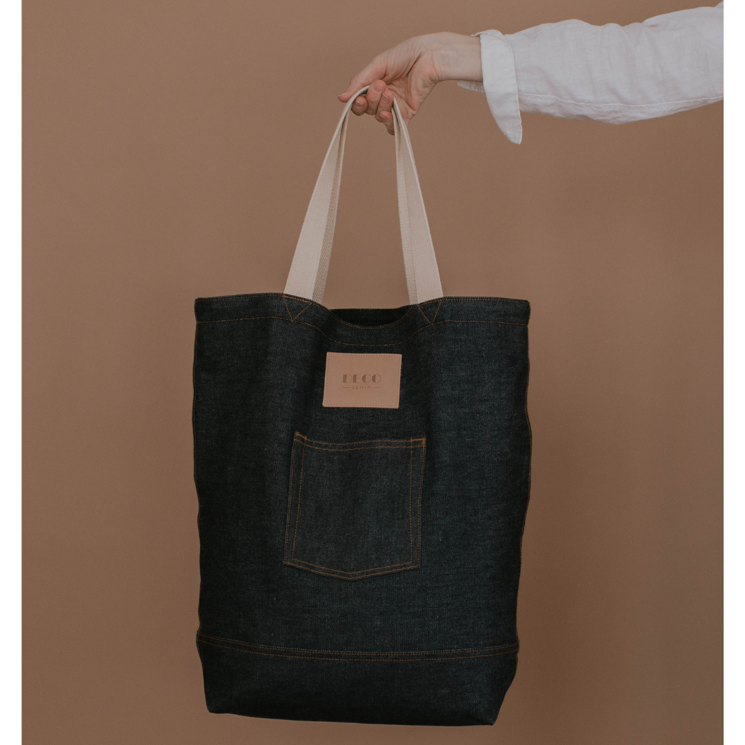 Selvedge Denim Tote Bag - Natural Handle